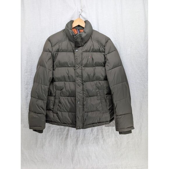 Tommy Hilfiger men's size medium army green puffer jacket zip and snap closure - Picture 1 of 10